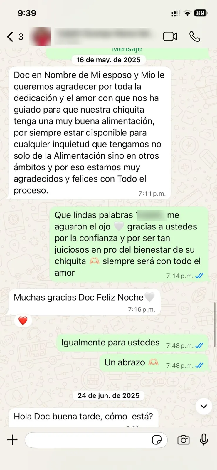 Mensaje de una familia agradecida por todo el proceso